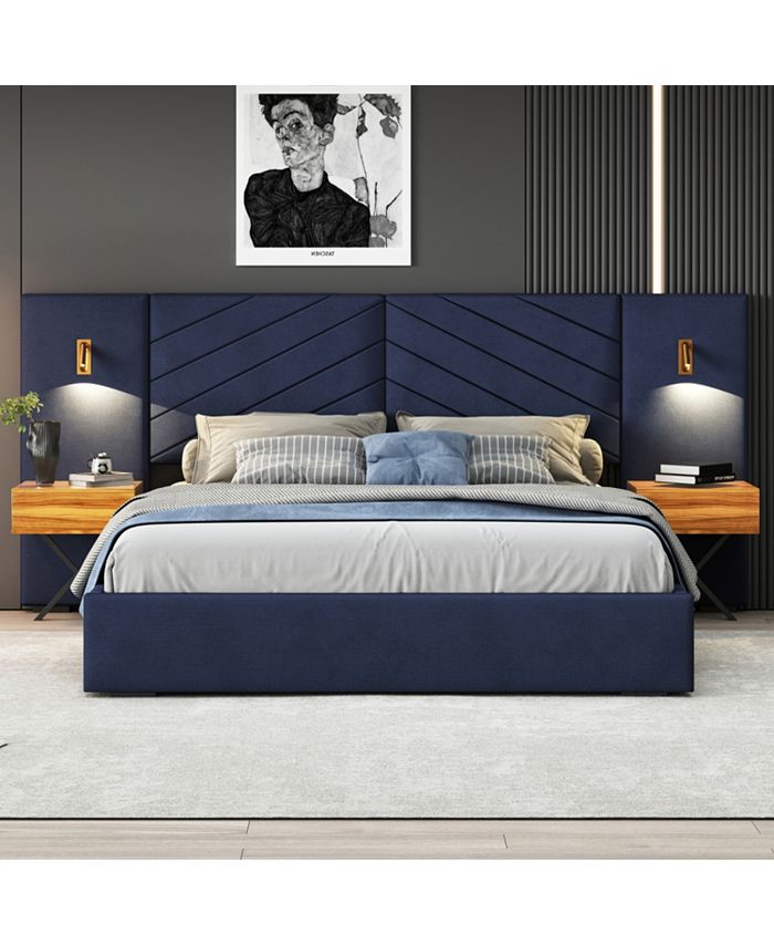 Simplie Fun Royal Blue Velvet Wingback Bed Frame Queen Size Macy's