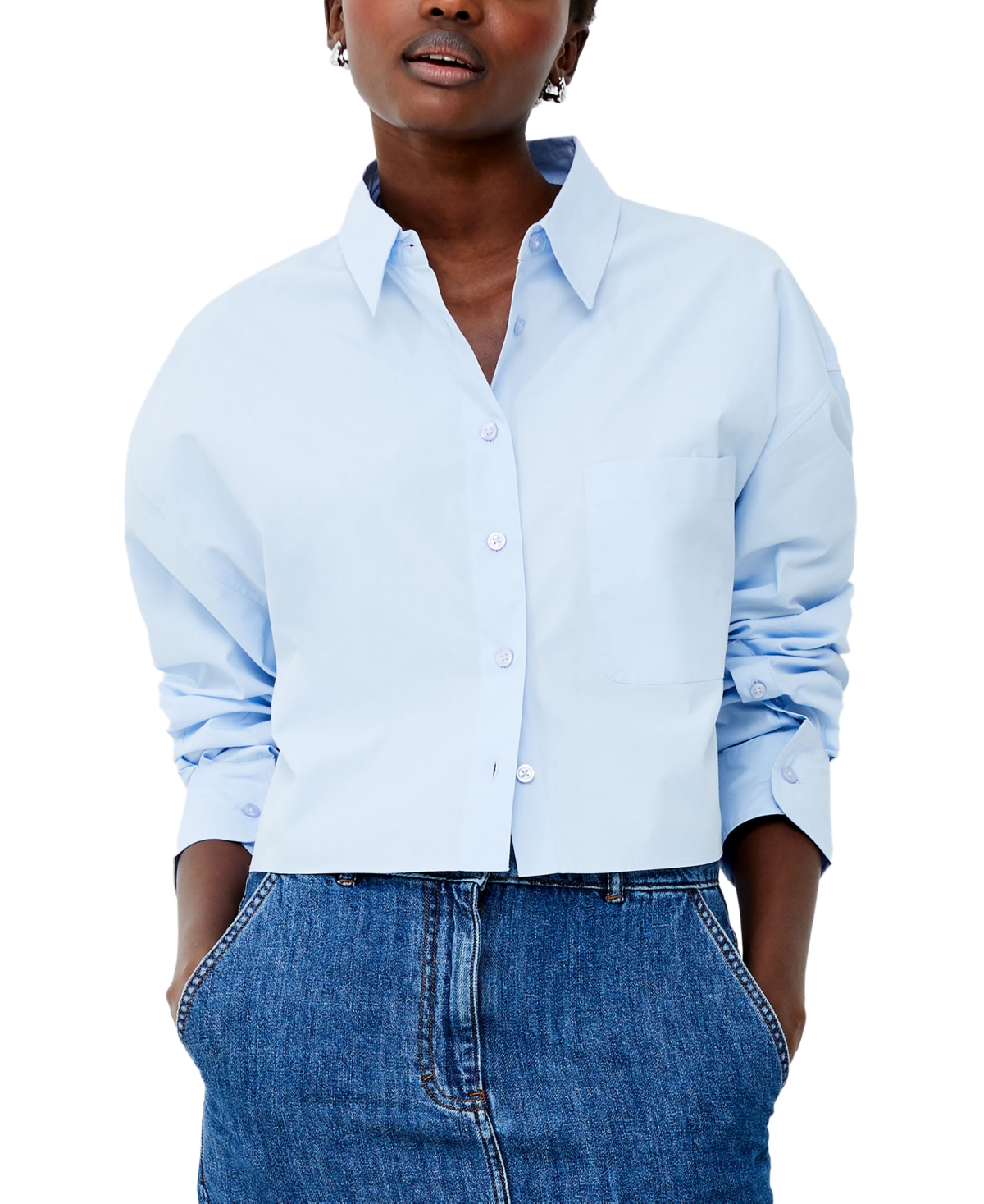 Shop French Connection Women's Alissa Cotton Cropped Shirt In Cashmere Blue