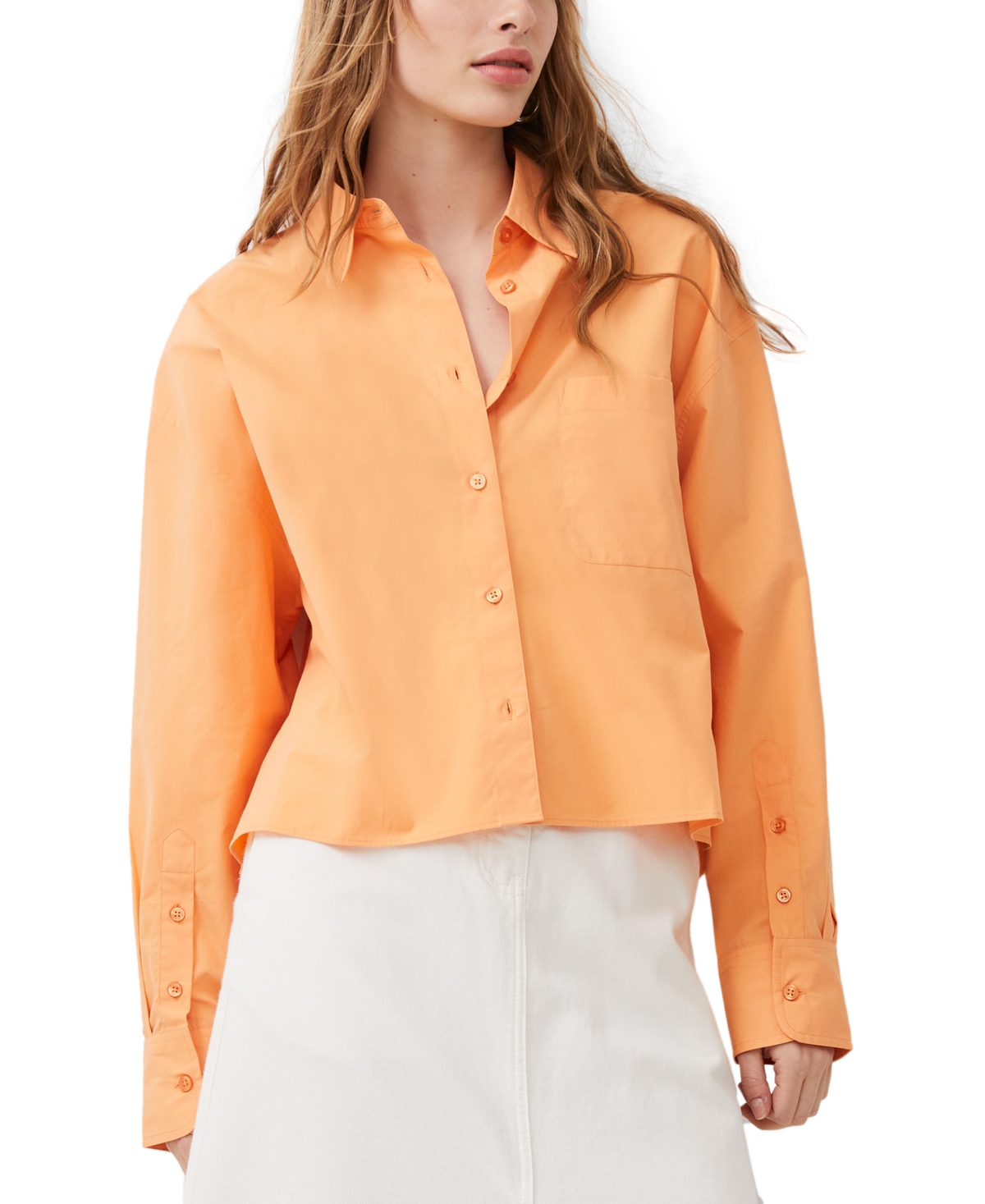 Shop French Connection Women's Alissa Cotton Cropped Shirt In Melon