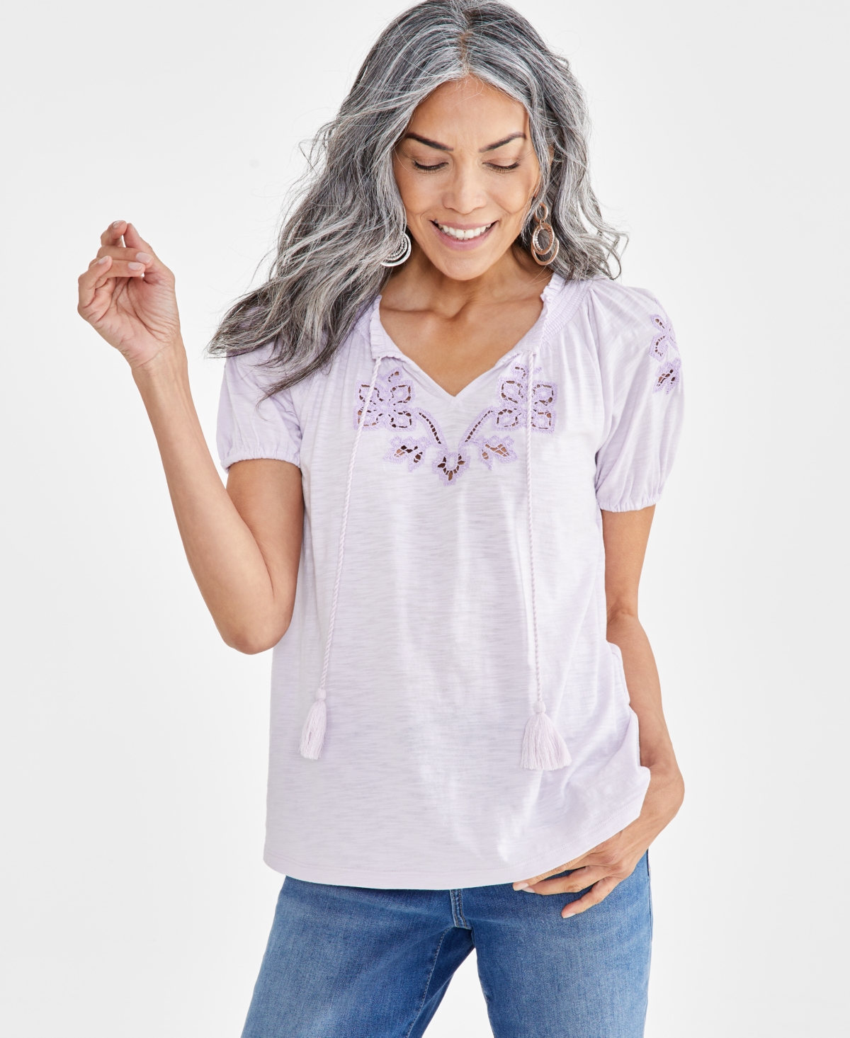 Women's Embroidery Vacay Top, Created for Macy's - Fuchsia