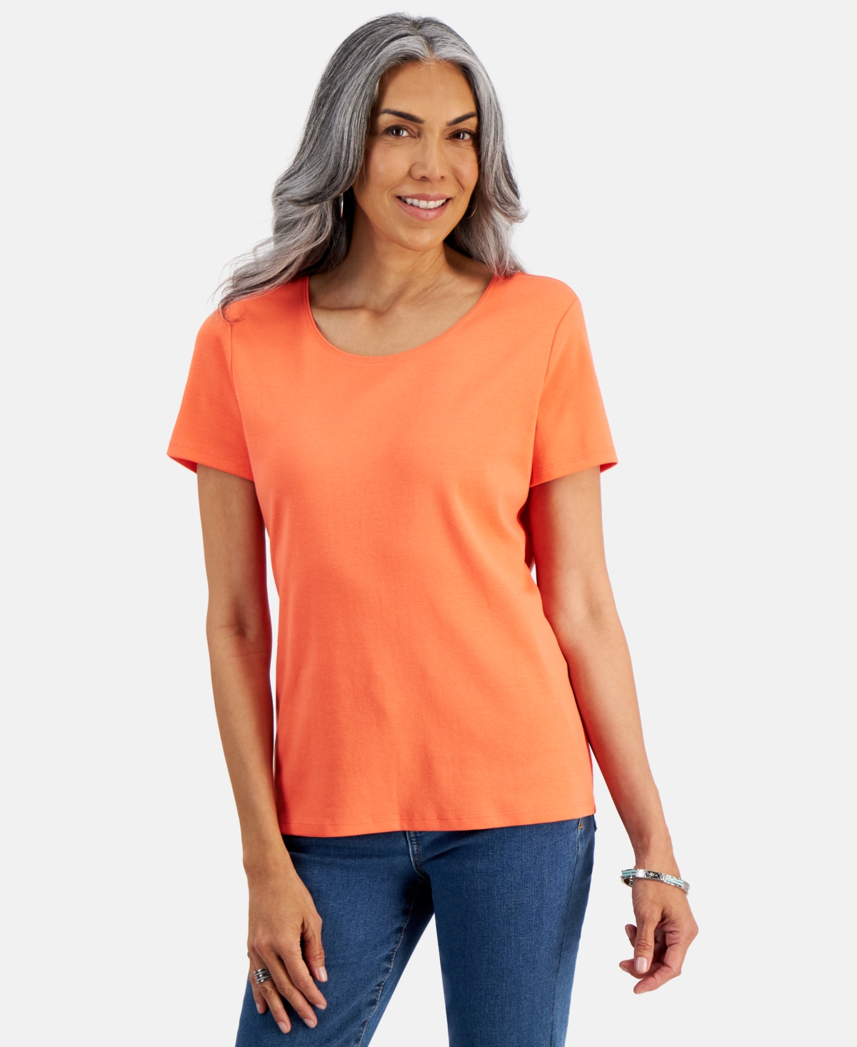 Style & Co Women's Cotton Short-Sleeve Scoop-Neck Top, Created for Macy's