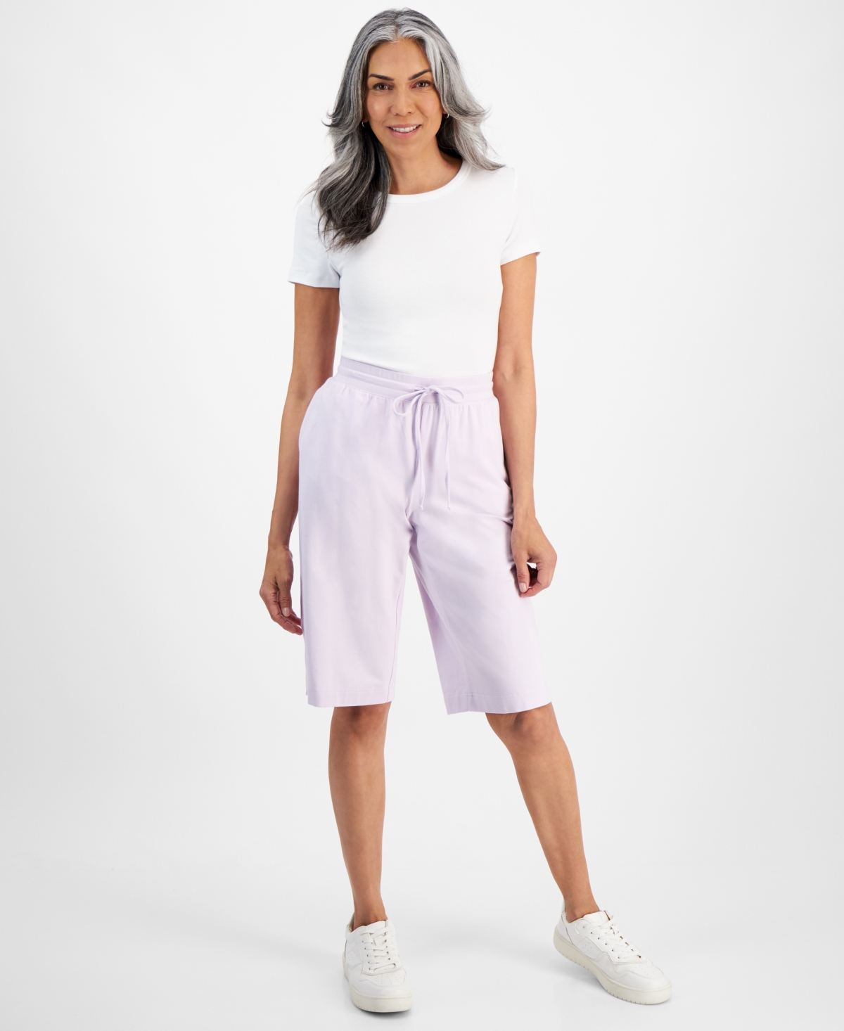 Shop Style & Co Women's Mid Rise Sweatpant Bermuda Shorts, Created For Macy's In Lavender Fog
