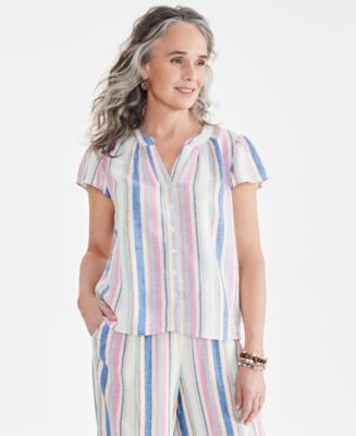 Style & Co Women's Stripe Flutter-Sleeve Top, Created for