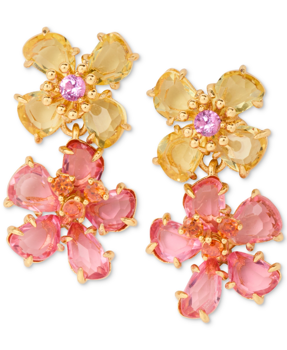 Shop Kate Spade Gold-tone Paradise Flower Double Drop Earrings In Multi
