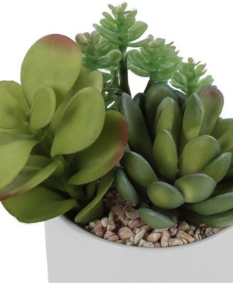 7" Indoor Artificial Succulent Plants with Decorative White Ceramic Pots, Set Of 2