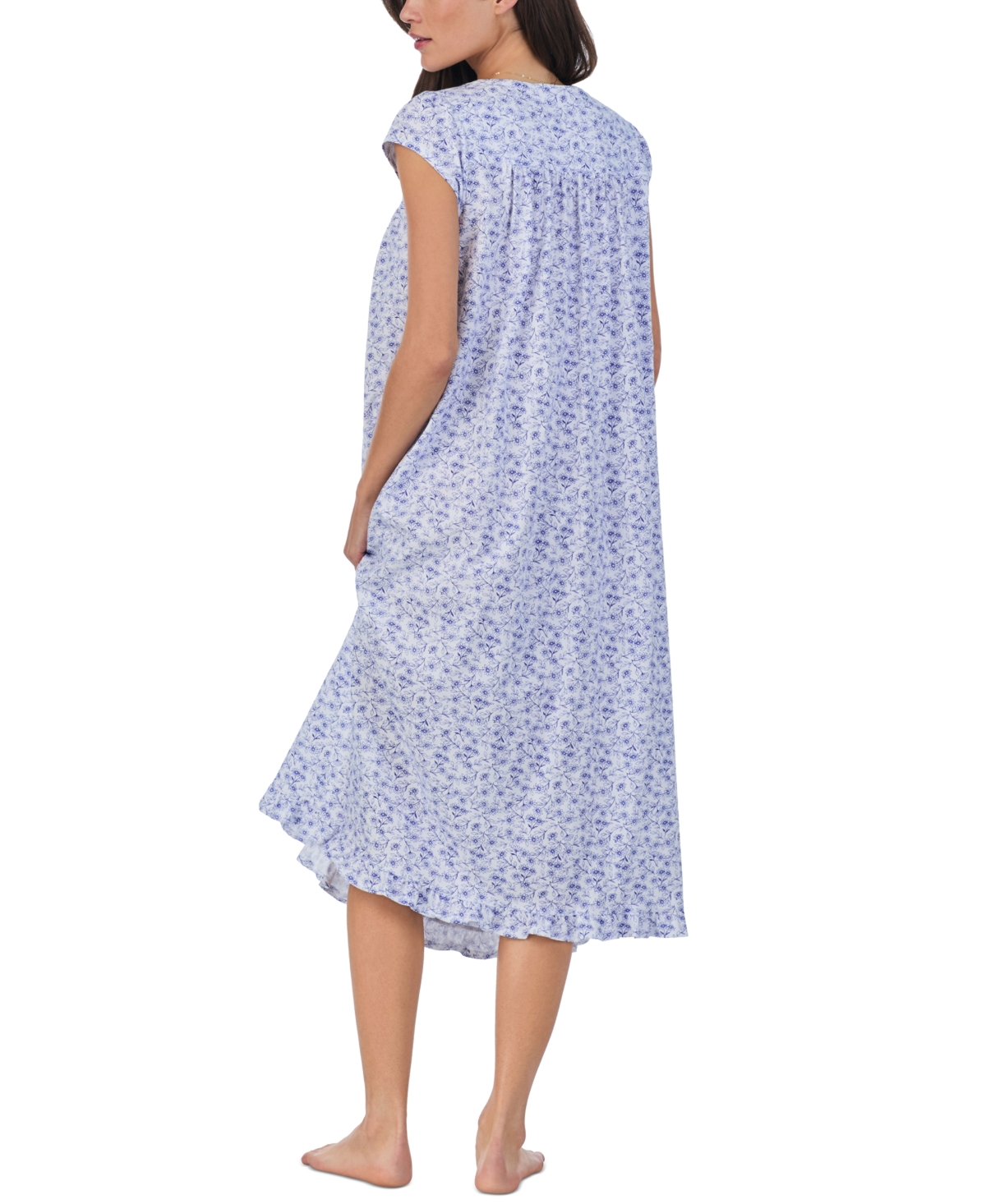 Eileen West Women's Printed Cap-Sleeve Midi Nightgown -Navy