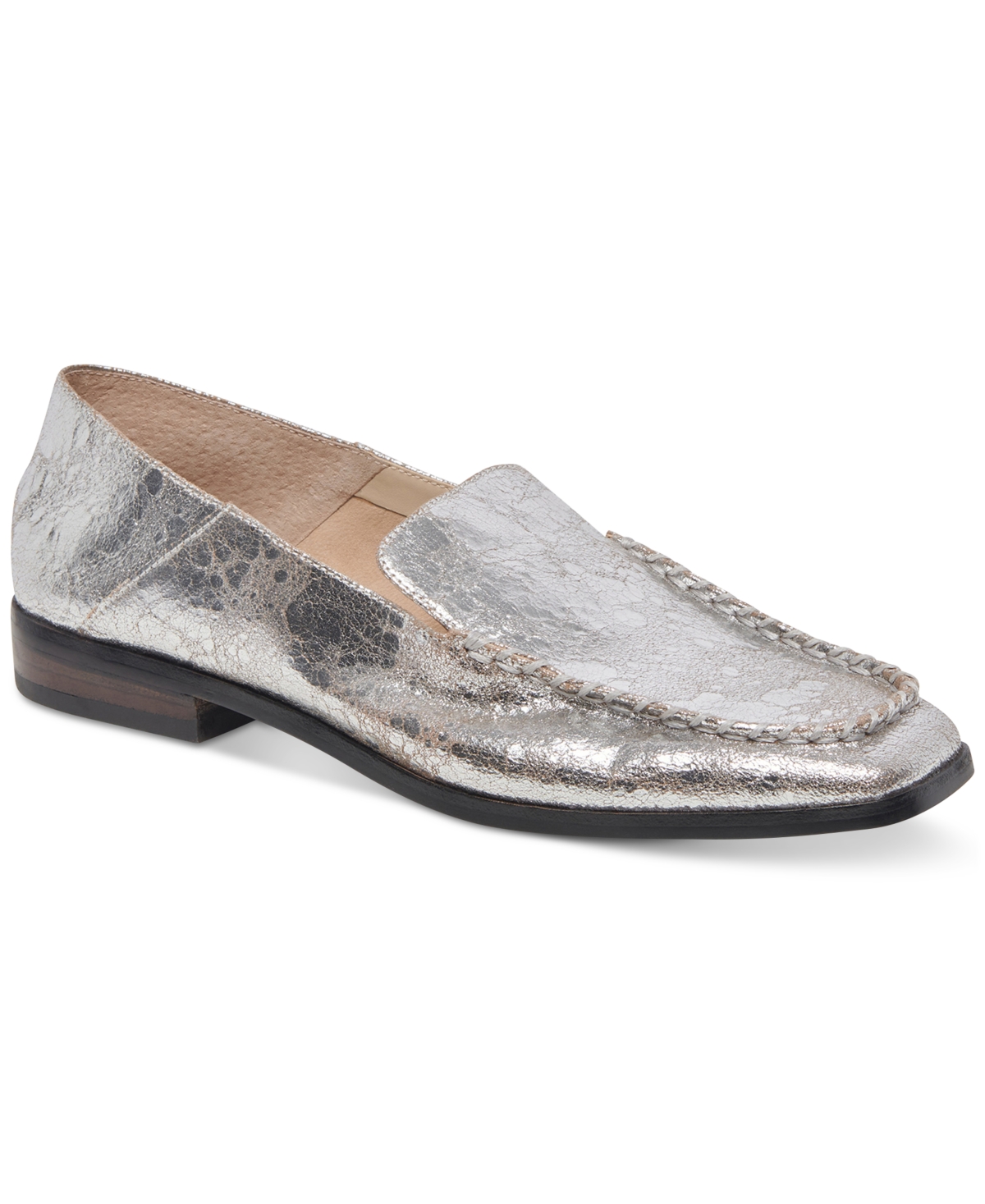 Shop Dolce Vita Women's Beny Tailored Loafer Flats In Silver Metallic Distressed