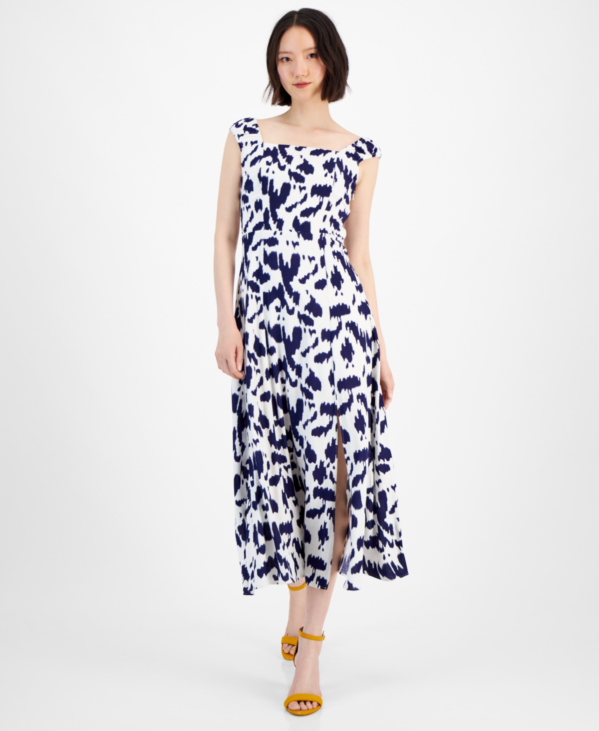 Women's Square-Neck Sleeveless Midi Dress - Navy/ivory