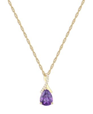Macy's - Amethyst (1-1/3 ct. t.w.) & Lab-Grown White Sapphire (1/20 ct. t.w.) Pear 18" Pendant Necklace in 14k Gold (Also Available in Additional Gemstones)