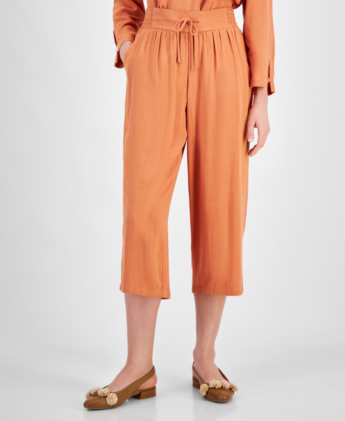 Shop Jm Collection Women's Smocked-waist Cropped Pants, Created For Macy's In Citrus Sachet
