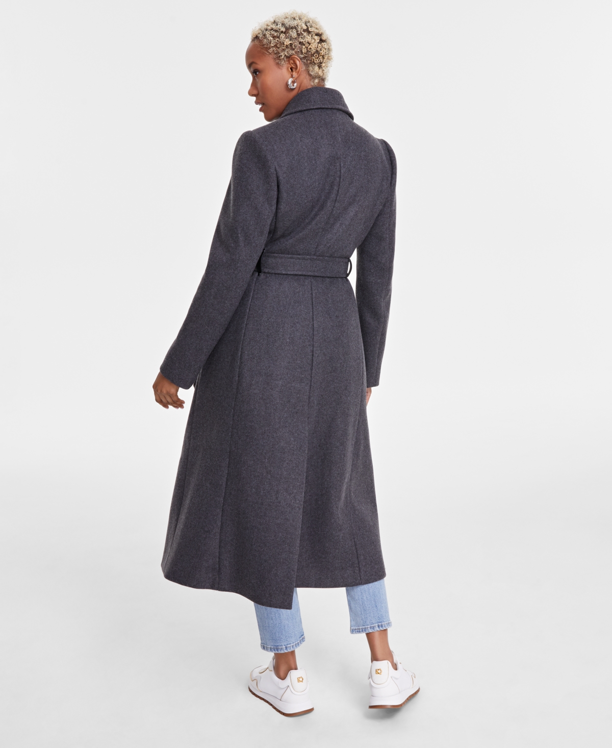 Dkny Women's Notched-collar Double-breasted Wrap Coat In Med Grey