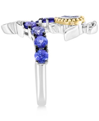 EFFY® Tanzanite (1-3/8 ct. t.w.) & Diamond (1/20 ct. t.w.) Starfish & Sea Turtle Bypass Ring in Sterling Silver & Gold-Plate