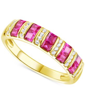 Macy's - Lab-Grown Emerald (3/8 ct. t.w.) & Lab-Grown White Sapphire (1/8 ct. t.w.) Band in 14k Gold-Plated Sterling Silver (Also in Lab-Grown Blue Sapphire & Lab-Grown Ruby)
