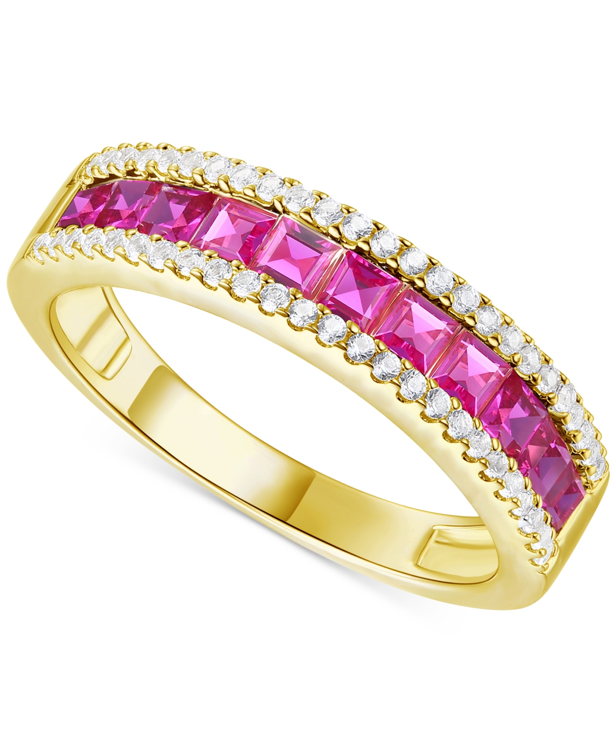 Lab-Grown Emerald (3/8 ct. t.w.) & Lab-Grown White Sapphire (1/4 ct. t.w.) Band in 14k Gold-Plated Sterling Silver (Also in Lab-Grown Blue Sapphire &