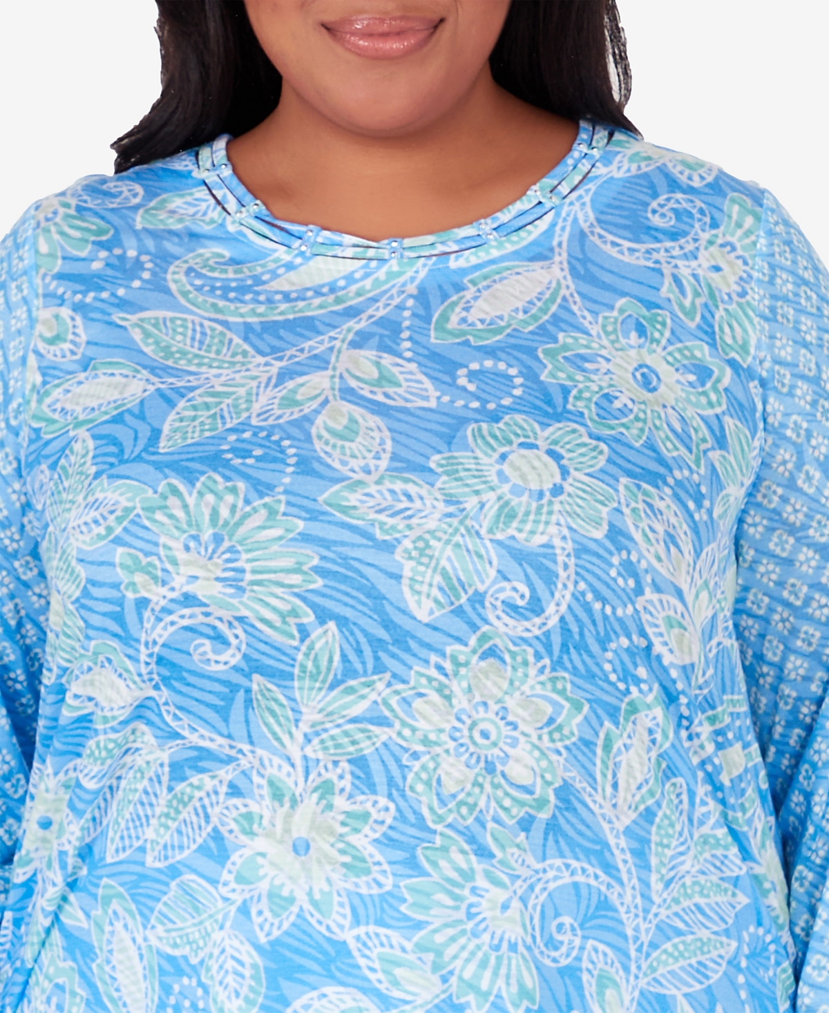 Alfred Dunner Plus Size Hyannisport Crew Neck Floral Top