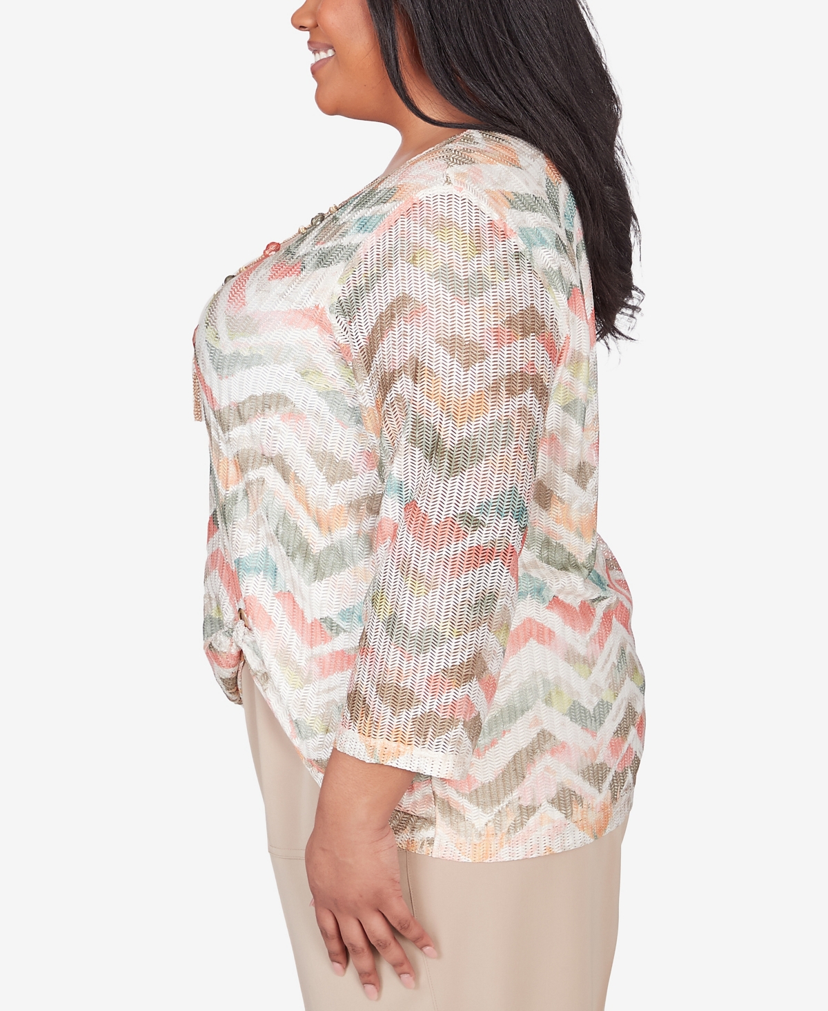 Alfred Dunner Plus Size Tuscan Sunset Textured Chevron Top with Twisted Detail