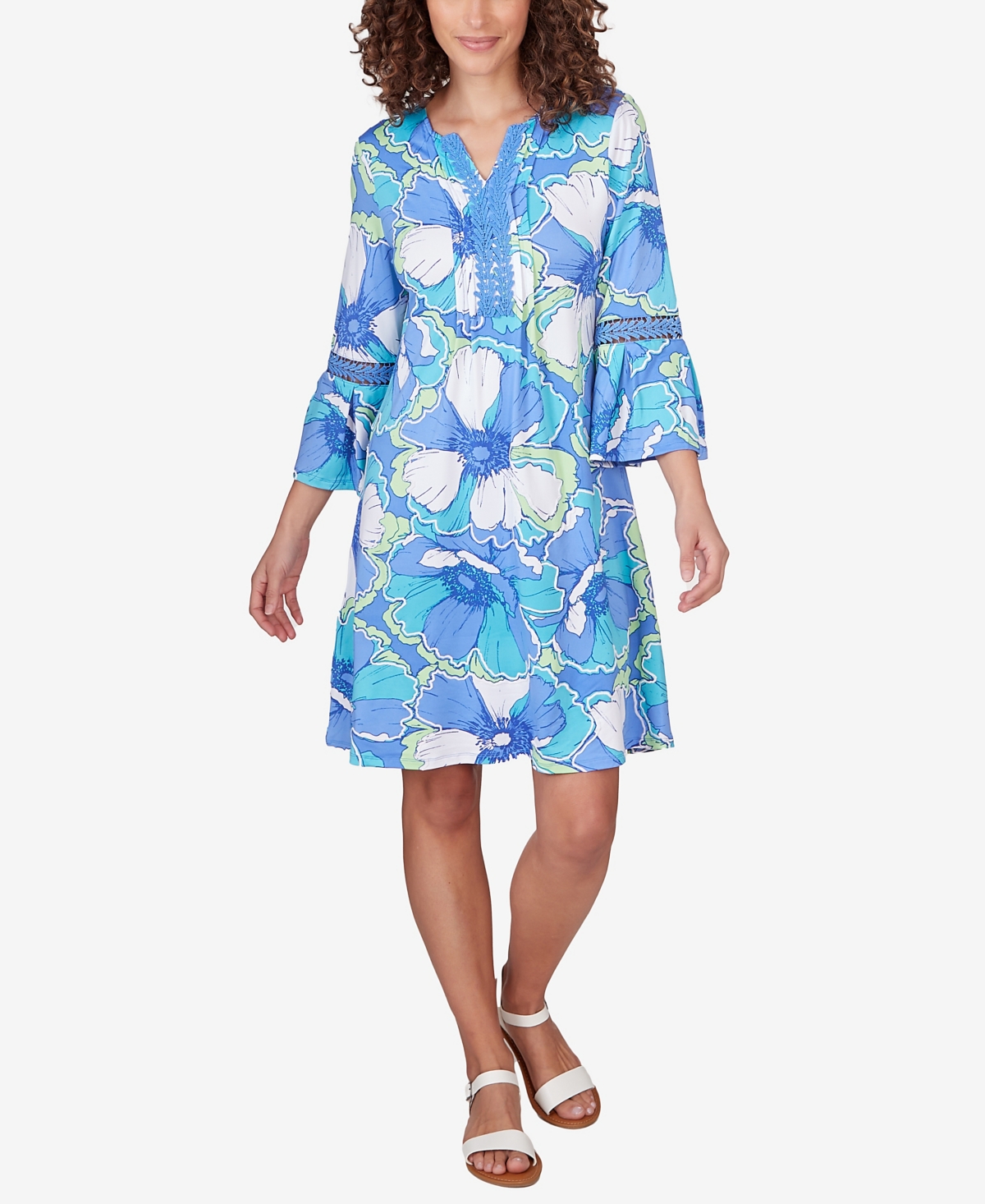 Ruby Rd. Petite Floral Puff Print Dress In Blue Moon Multi