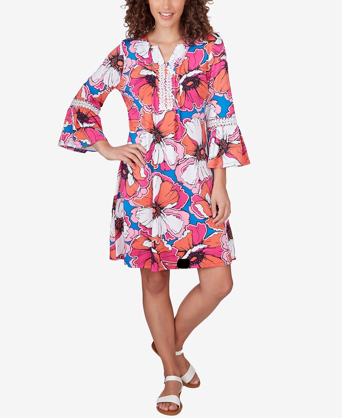 Shop Ruby Rd. Petite Floral Puff Print Dress In Raspberry Multi
