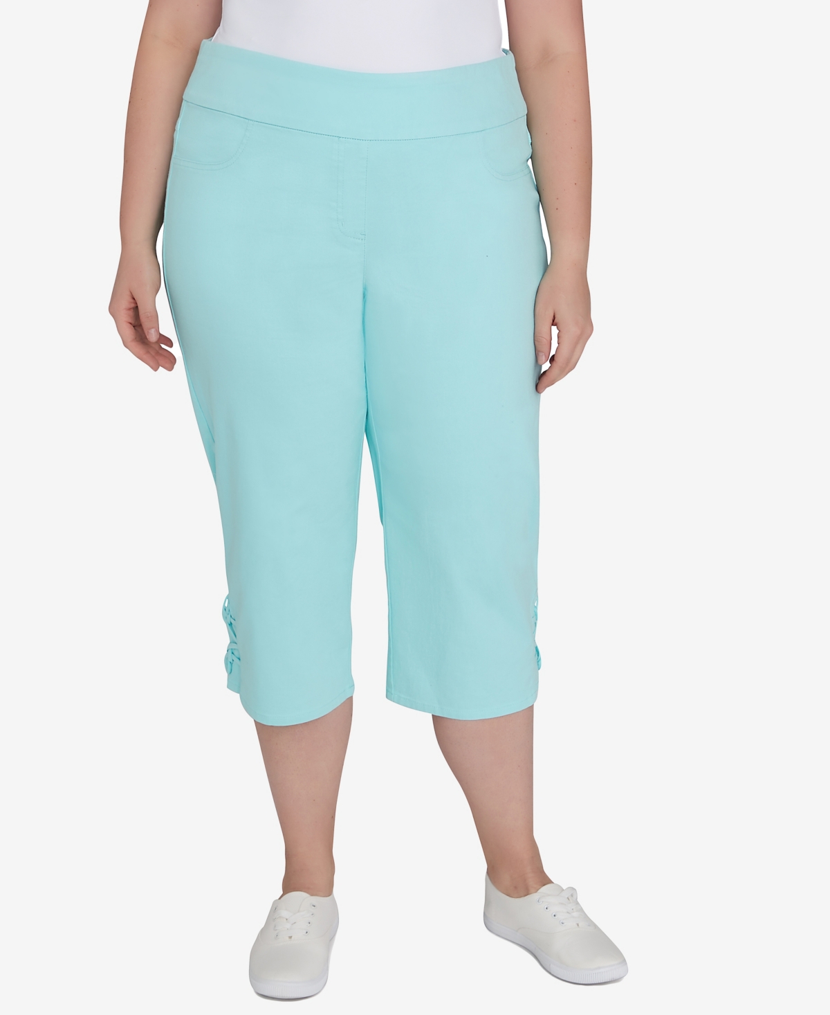 Shop Ruby Rd. Plus Size Embellished Stretch Denim Capri Pants In Clear Blue