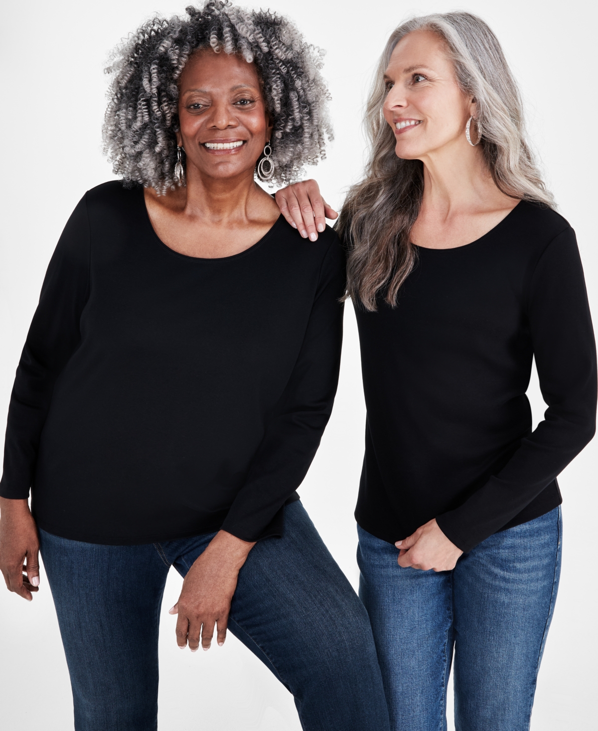Style & Co Womens Cotton Long Sleeve Scoop Neck Top Pp 4x Created For Macys In Deep Black