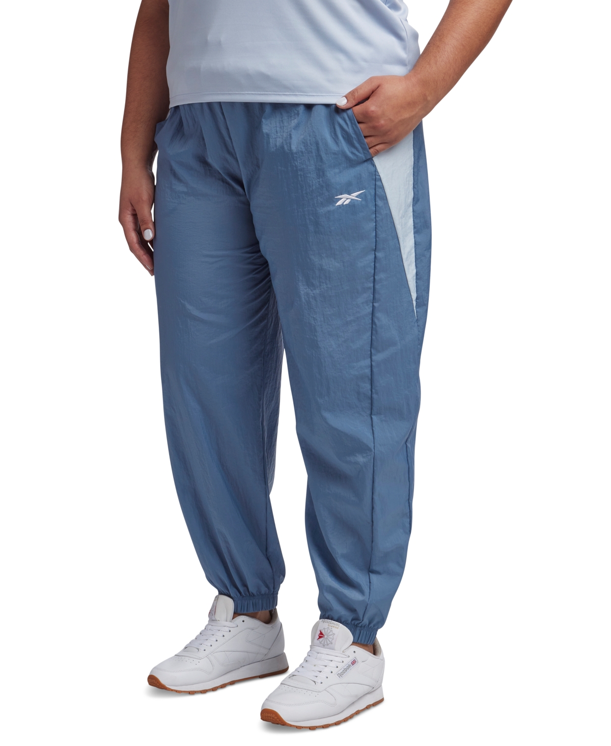 Reebok Plus Size Pull-on Logo Woven Track Pants In Blue Slate
