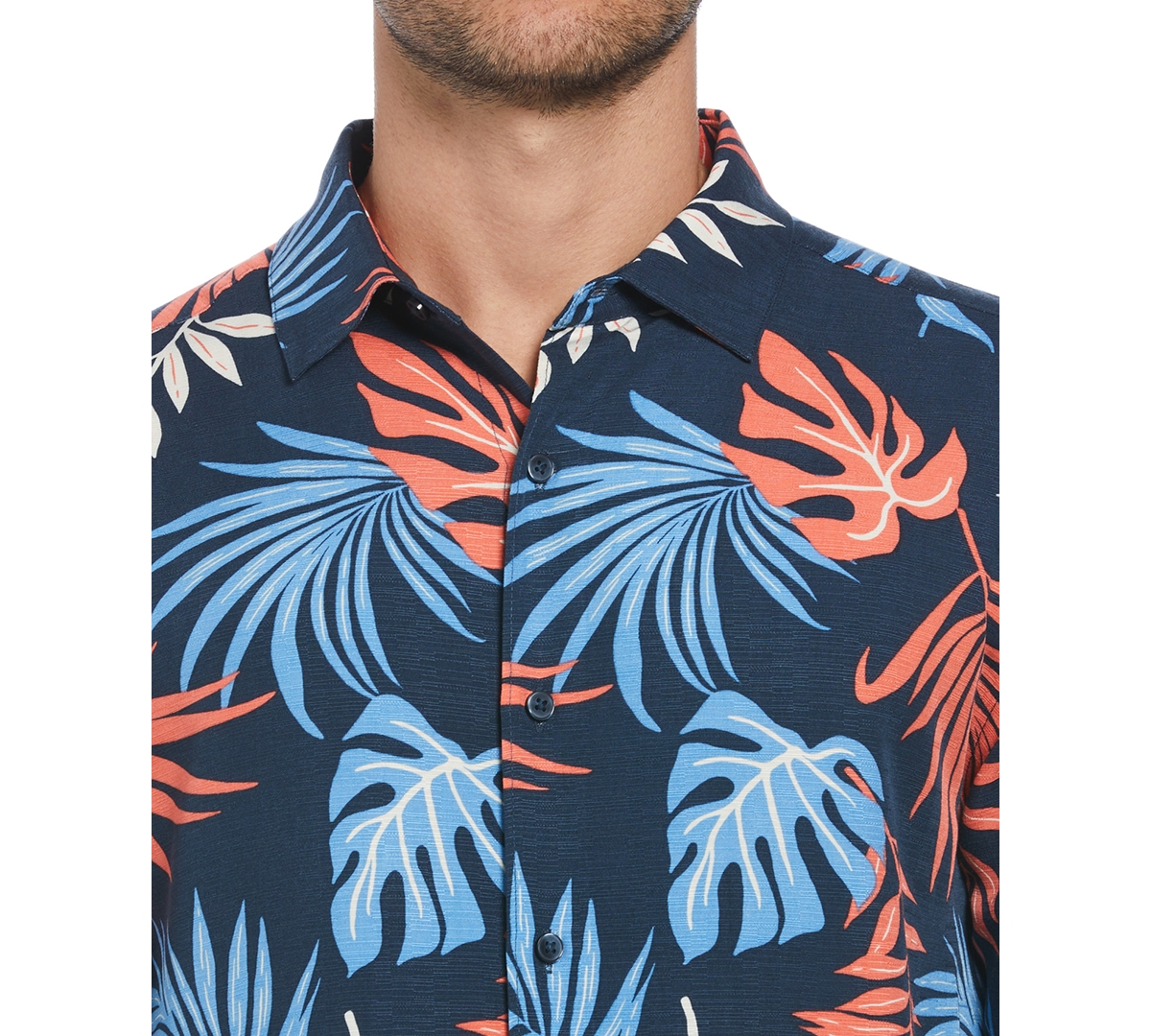 Shop Cubavera Men's Textured Leaf-print Button-down Shirt In Spellbound