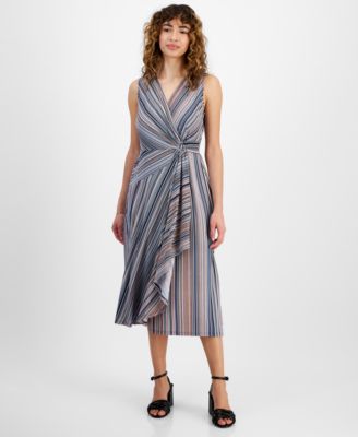 Robbie Bee - Petite Striped A-Line Midi Dress