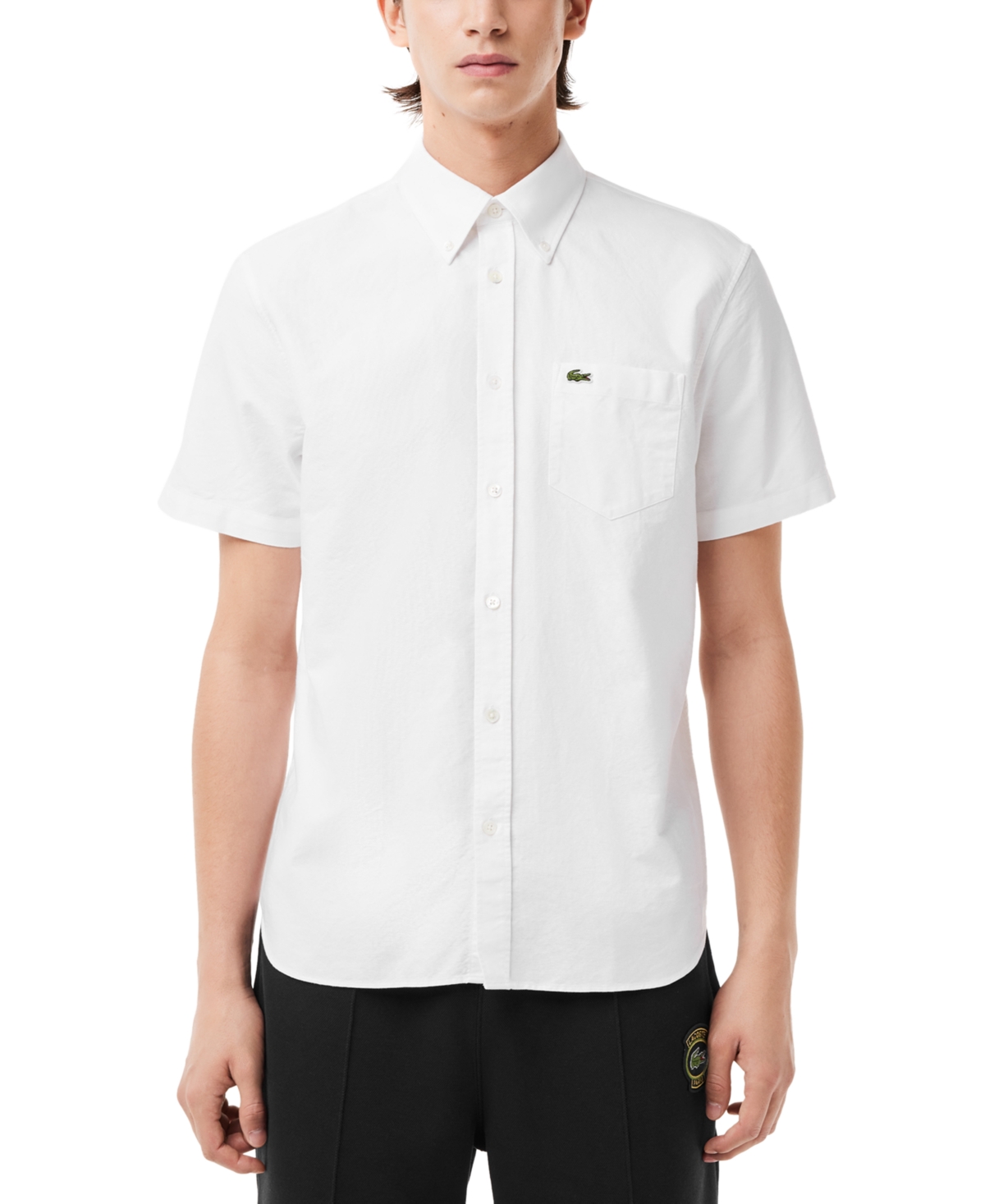 Shop Lacoste Men's Short Sleeve Button-down Oxford Shirt In White