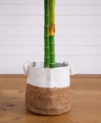 8ft. Golden Cane Artificial Palm Tree in Handmade Natural Cotton Planter