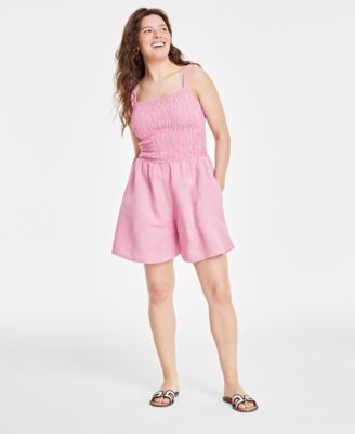 On 34th - Women's Chambray Smocked Sleeveless Romper