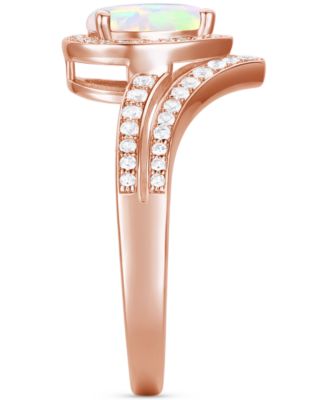 Lab-Grown Emerald (1/2 ct. t.w.) & Lab-Grown White Sapphire (1/10 ct. t.w.) Pear Halo V Ring in 14k Gold-Plated Sterling Silver (Also in Additional Gemstones)