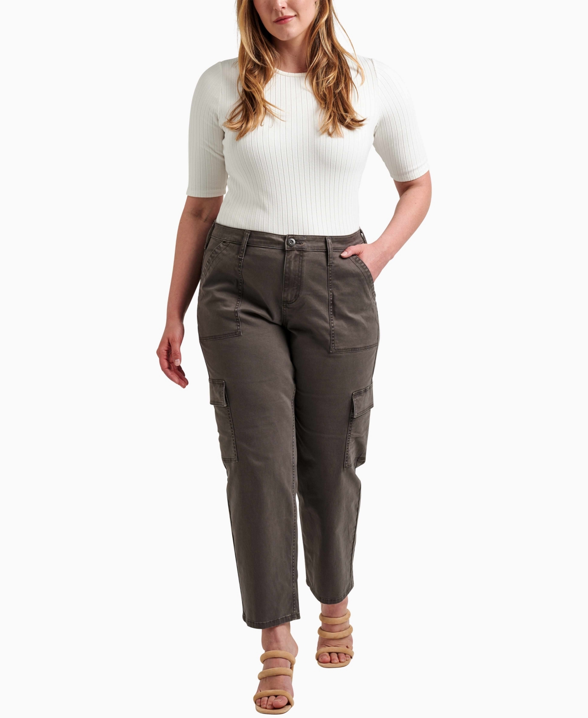 Shop Silver Jeans Co. Plus Size Suki Mid Rise Curvy Fit Straight Pants In Grey