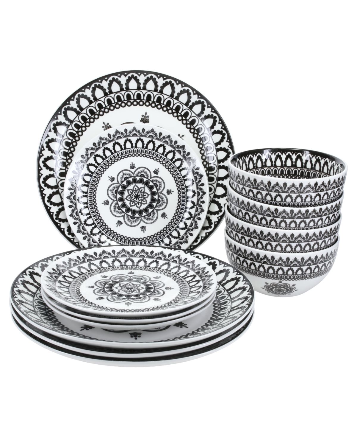 Arabesque 12-Piece Dinnerware Set, Service for 4 - Stone