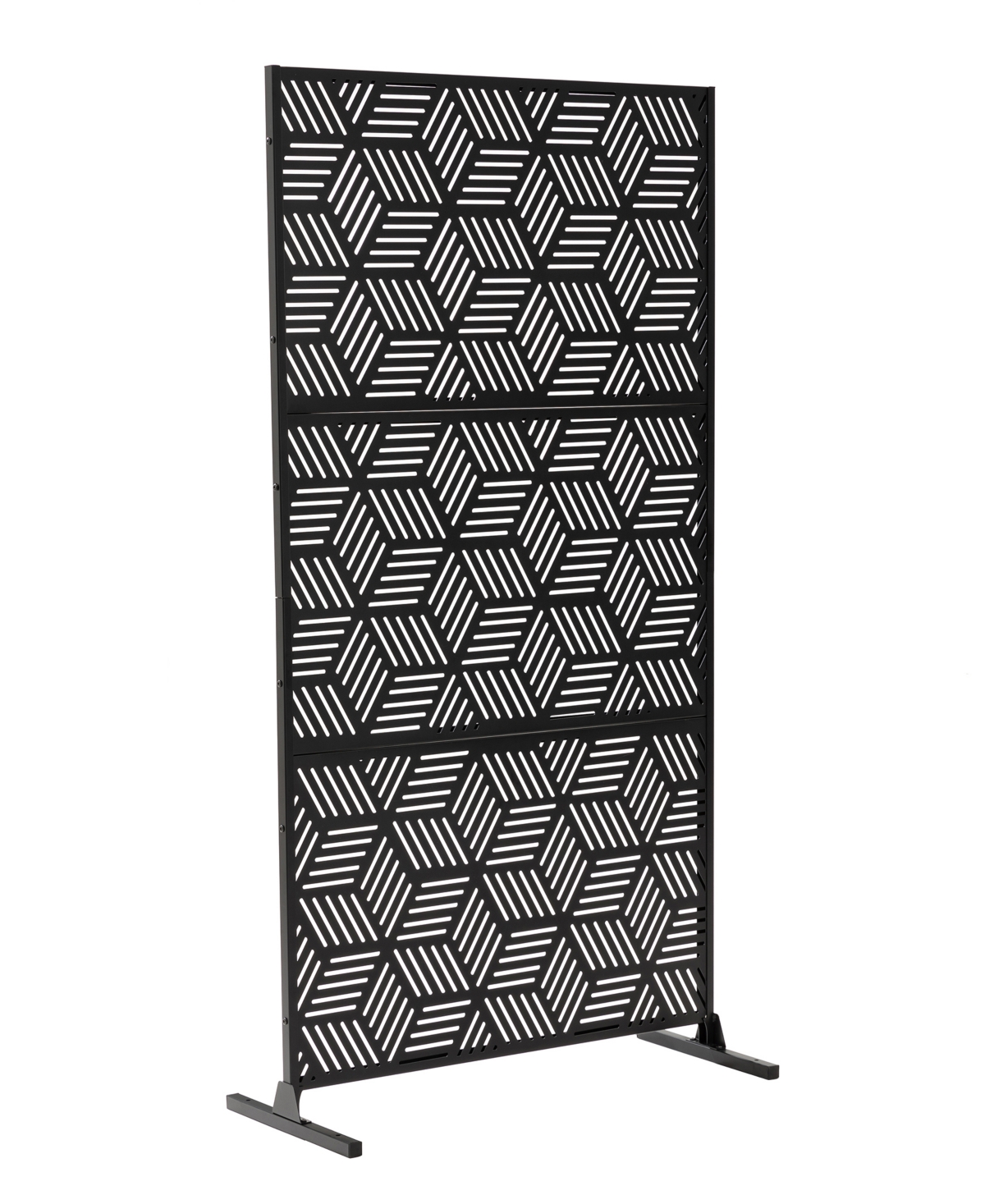 Black Geometric Pattern Privacy Panel Room Divider with Riser Feet - Black