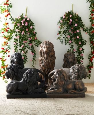 Set of 2 Black Sitting Lion Garden Statue