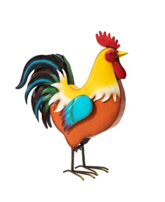 Metal Vibrant Standing Rooster Garden Statue