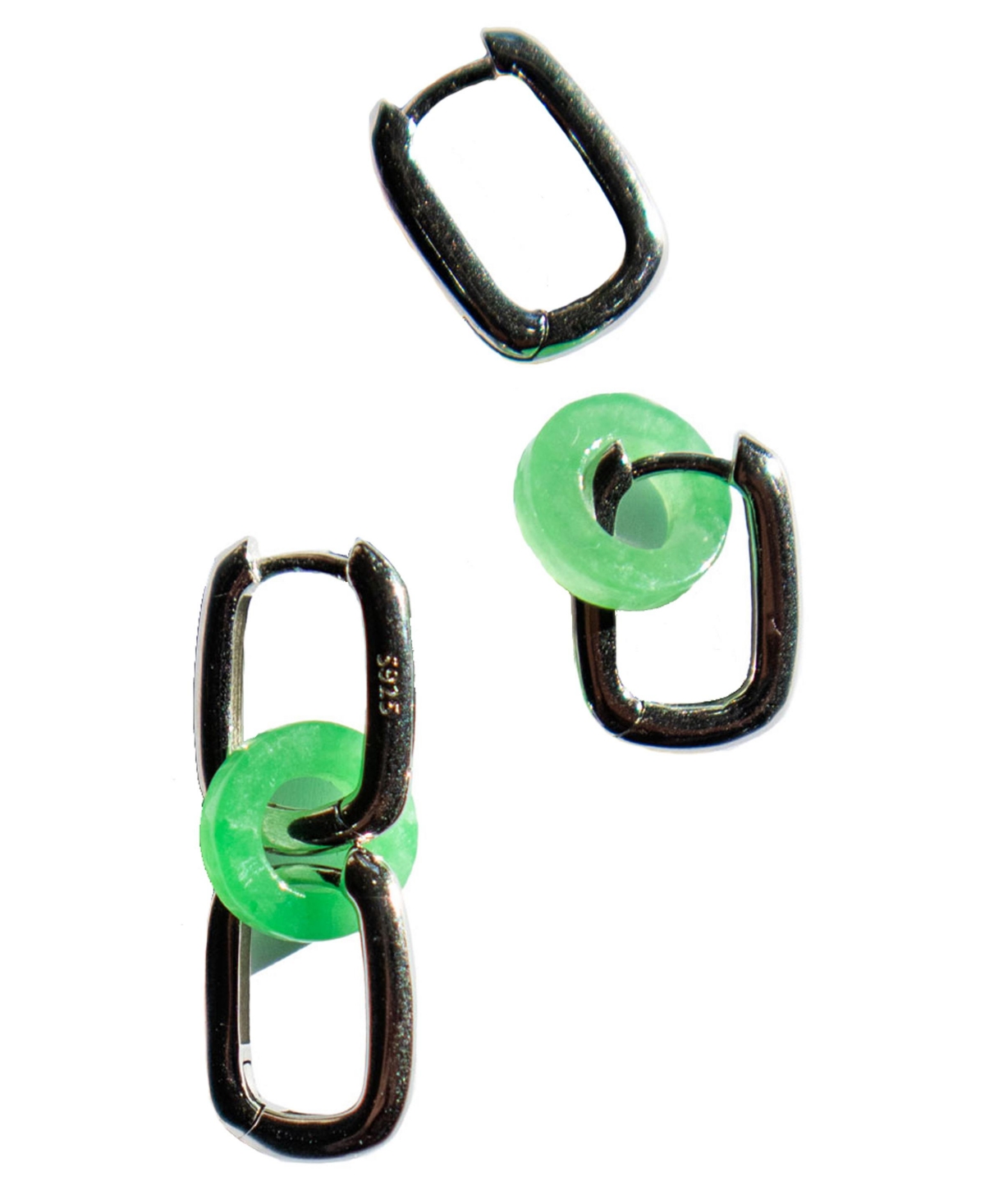 Della - Convertible link jade earrings - Silver/Green