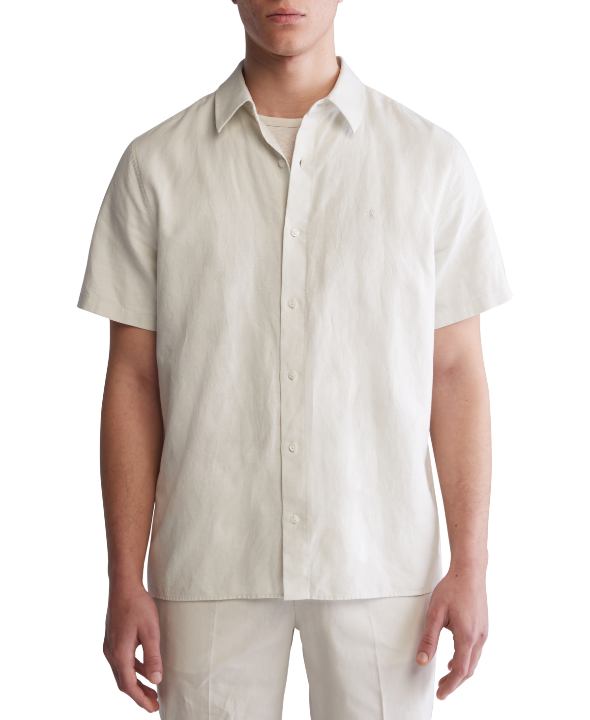 Shop Calvin Klein Men's Classic-fit Textured Button-down Shirt In White Onyx