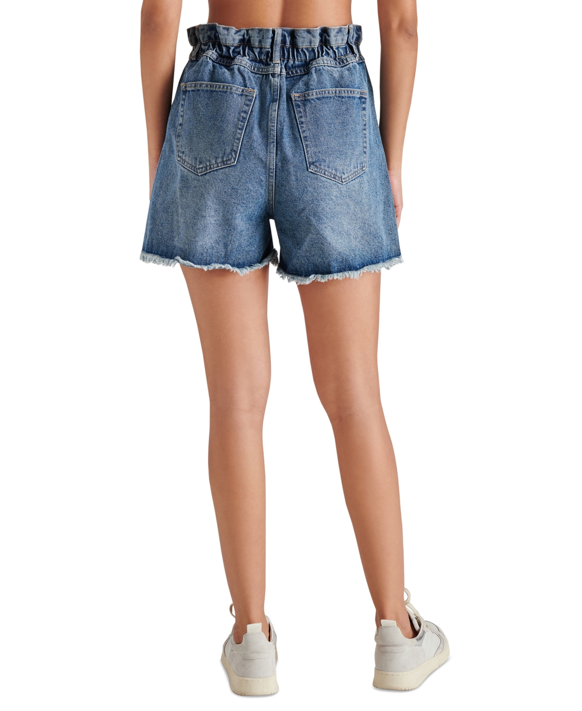 Shop Steve Madden Women's Lunetta Cut-hem Paper-bag-waist Cotton Denim Shorts In Blue Denim