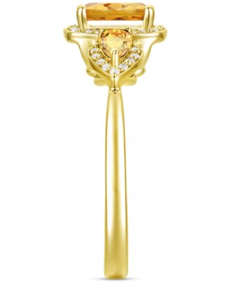 Amethyst (1-1/20 ct. t.w.) & Lab-Grown White Sapphire (1/6 ct. t.w.) Three Stone Halo Ring in 14k Gold-Plated Sterling Silver (Also in Additional Gemstones)