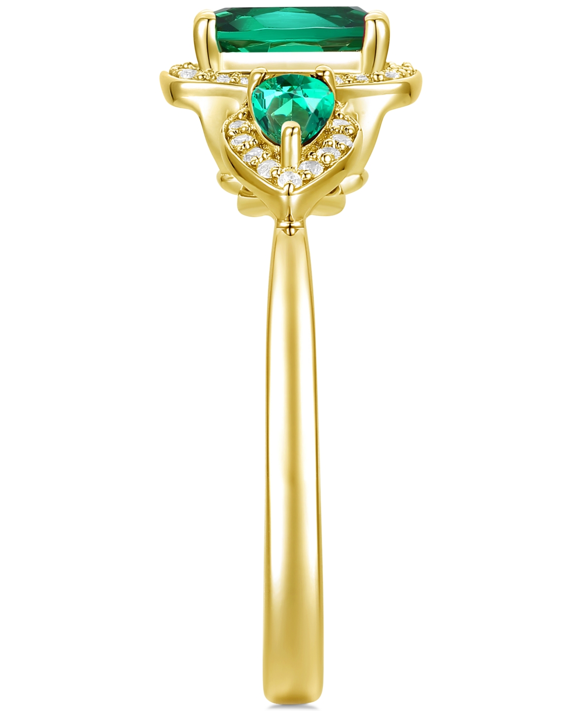 Macy's Emerald (7/8 Ct. T.w.) & Lab-grown White Sapphire (1/6 Ct. T.w.) Three Stone Halo Ring In 14k Gold-p In Emerald