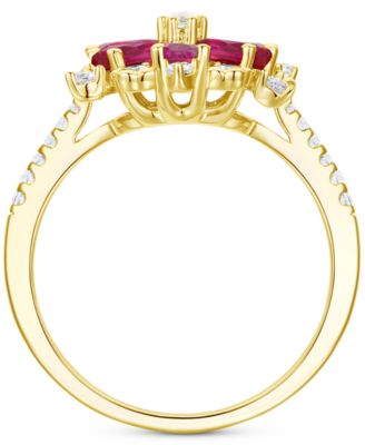 Lab-Grown Emerald (7/8 ct. t.w.) & Lab-Grown White Sapphire (1/8 ct. t.w.) Flower Ring in 14k Gold-Plated Sterling Silver (Also in Additional Gemstones)