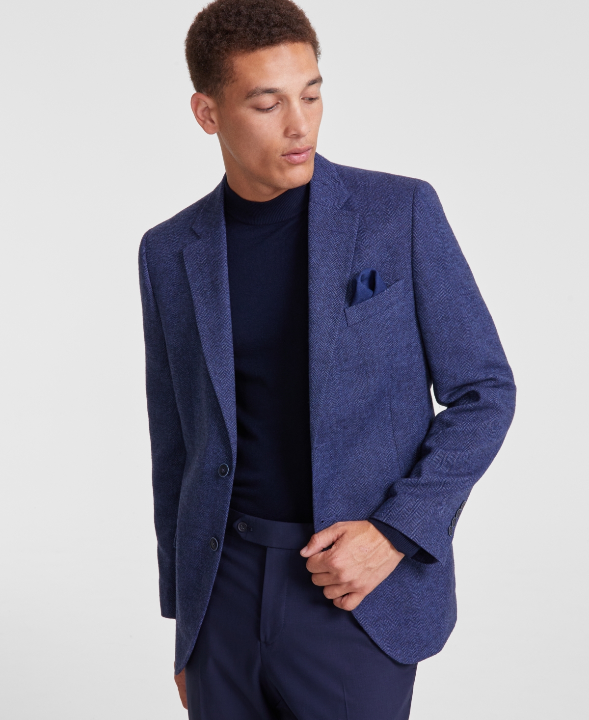 Nautica Men's Modern-fit Solid Herringbone Tweed Sport Coat In Blue