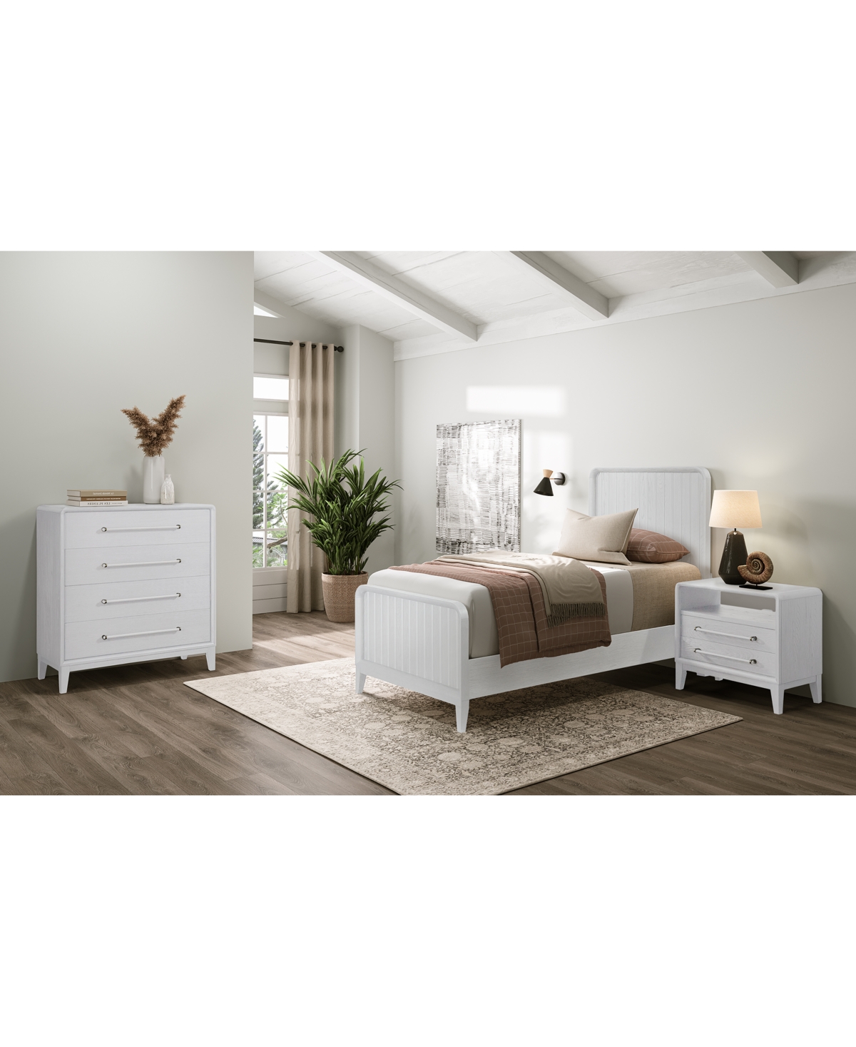 Macy's Closeout! Assemblage 3pc Bedroom Set (twin Bed, Small Chest & Open Nightstand) In White