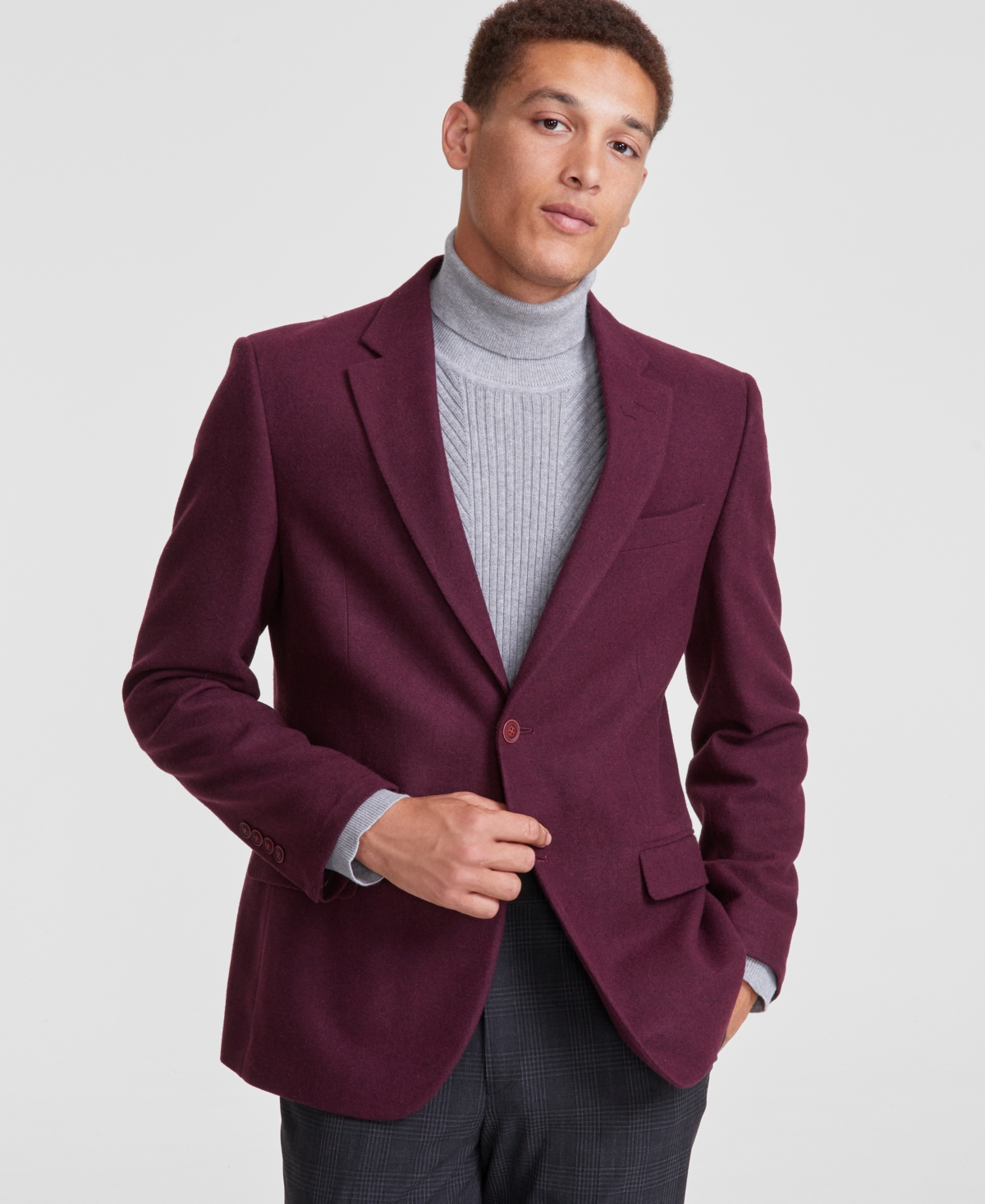 Men's Modern-Fit Solid Tweed Sport Coat - Burgundy