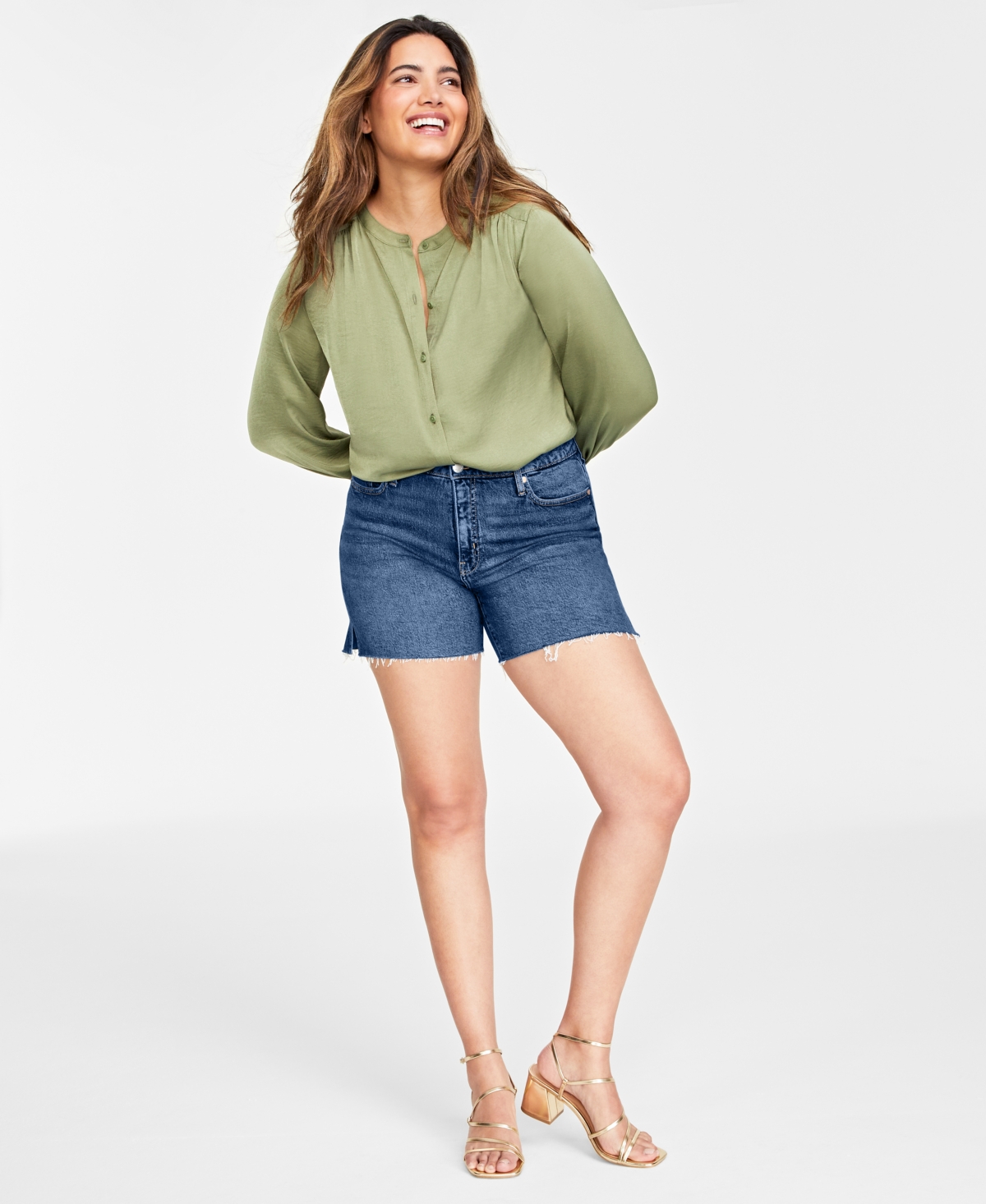 On 34th Women's High Rise Raw-hem Jean Shorts, Created For Macy's In Betty
