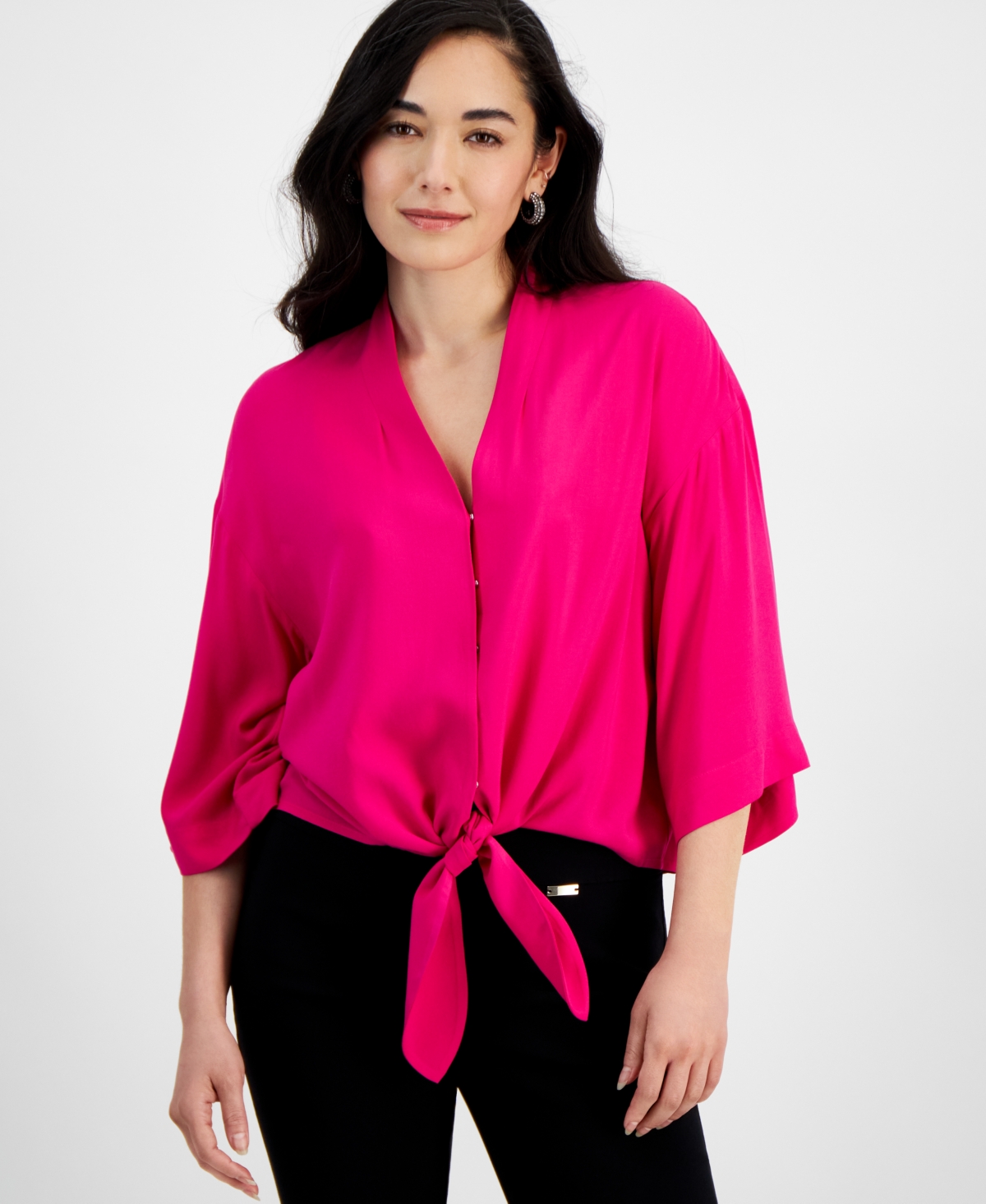 Petite Tie-Front Blouse, Created for Macy's - Pink Tutu