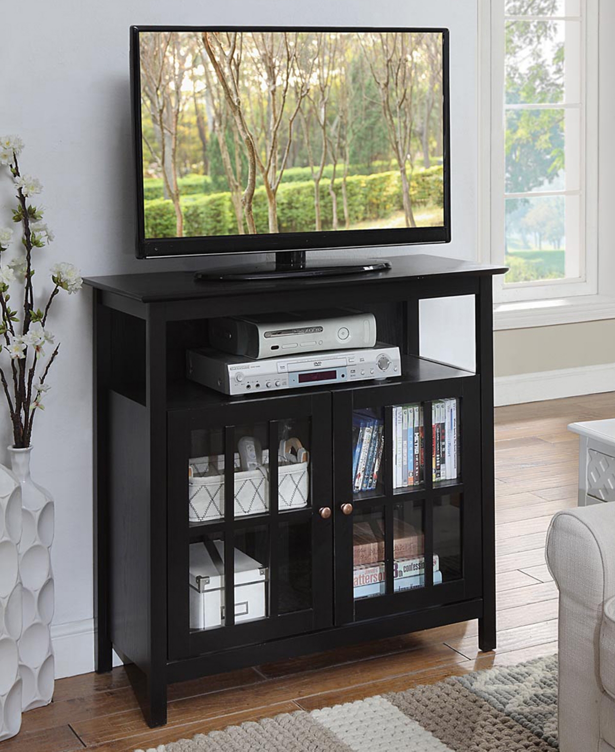 Shop Convenience Concepts 36" Big Sur Highboy Tv Stand With Storage Cabinets In Black