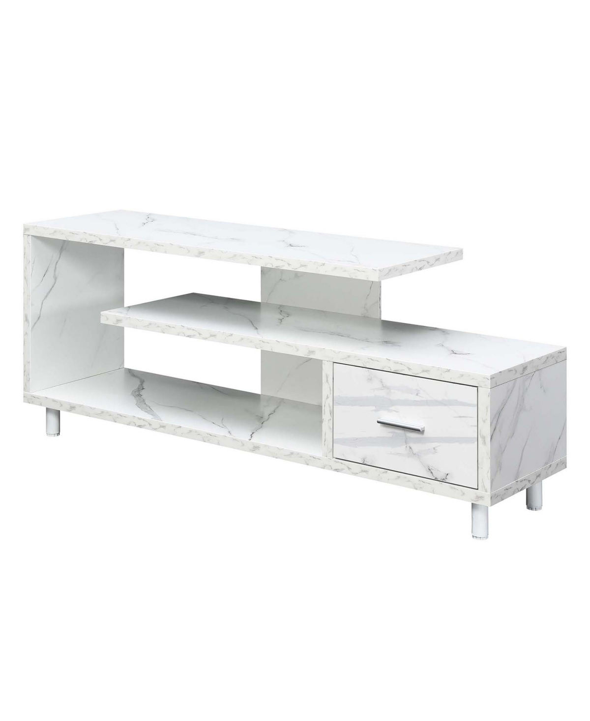 Convenience Concepts 59" Seal Ii 1 Drawer 65 Inch Tv Stand With Shelves In White Faux Marble