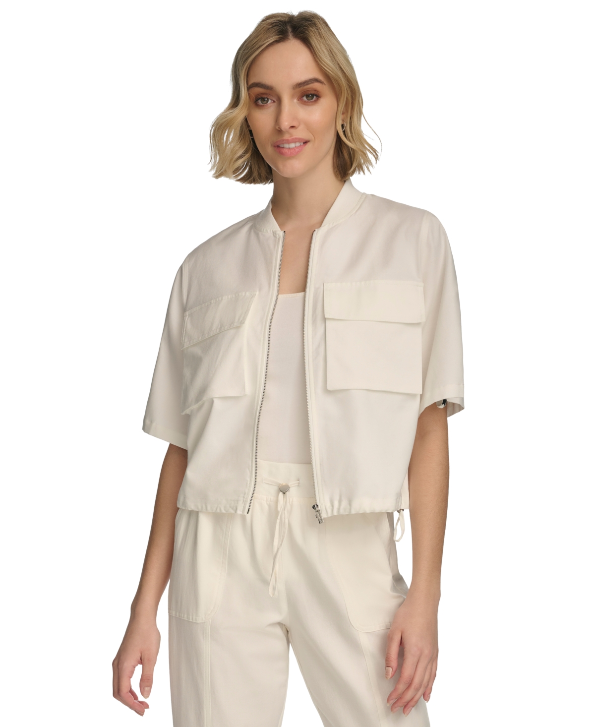 Shop Calvin Klein Women's Cropped Cotton Bomber Jacket In Soft White